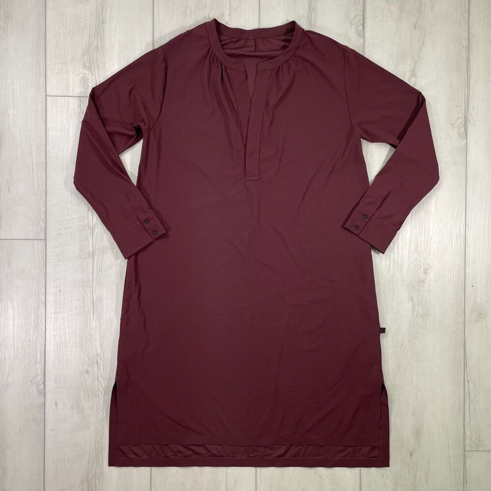 Lululemon Effortless Shirt Dress V-Neck Relaxed Fit Burgundy Women's 8